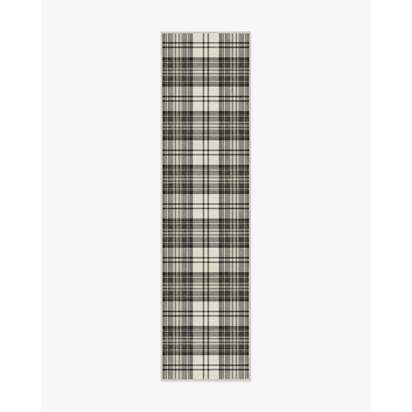 Dress Stewart Tartan Black & Ivory Flatwoven Rug - 75 x 305 cm - Rug + Cushioned Pad System