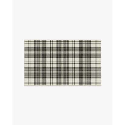 Dress Stewart Tartan Black & Ivory Flatwoven Rug - 90 x 150 cm - Rug + Cushioned Pad System