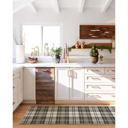 Dress Stewart Tartan Black & Ivory Flatwoven Rug - 245 x 305 cm - Rug + Cushioned Pad System