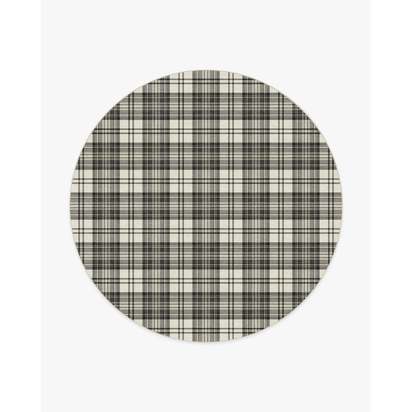 Dress Stewart Tartan Black & Ivory Flatwoven Rug - 245 Round cm - Rug + Cushioned Pad System