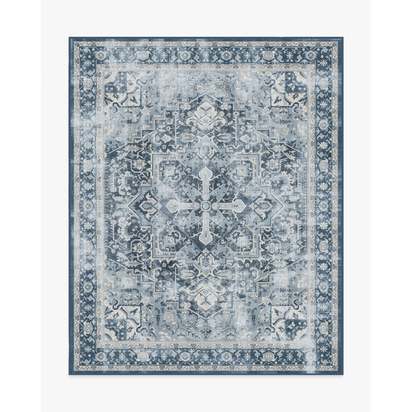 Kamran Admiral Blue Flatwoven Rug - 245 x 305 cm - Rug + Cushioned Pad System