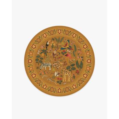 Jingle Jungle Ochre Flatwoven Rug by Iris Apfel - 185 Round cm - Rug + Cushioned Pad System