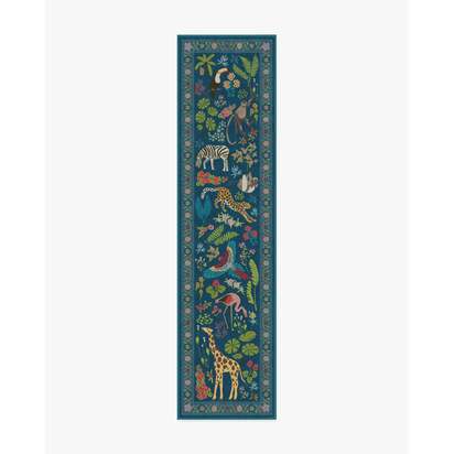 Jingle Jungle Royal Blue Flatwoven Rug by Iris Apfel - 75 x 305 cm - Rug + Cushioned Pad System