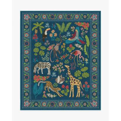 Jingle Jungle Royal Blue Flatwoven Rug by Iris Apfel - 245 x 305 cm - Rug + Cushioned Pad System