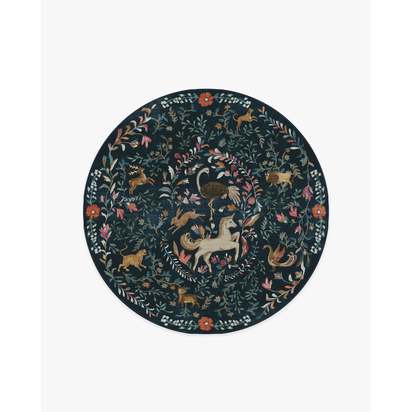 Dreamweaver Blue Multicolour Flatwoven Rug by Iris Apfel - 185 Round cm - Rug + Cushioned Pad System
