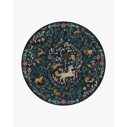 Dreamweaver Blue Multicolour Flatwoven Rug by Iris Apfel - 245 Round cm - Rug + Cushioned Pad System
