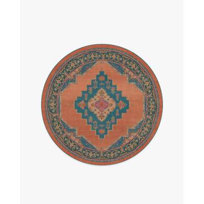 Sunset Bazaar Tropic Coral Flatwoven Rug by Matthew Williamson - 185 Round cm - Rug + Cushioned Pad System