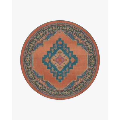 Sunset Bazaar Tropic Coral Flatwoven Rug by Matthew Williamson - 245 Round cm - Rug + Cushioned Pad System