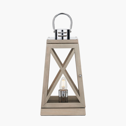Devon Grey Wood and Chrome Lantern Table Lamp