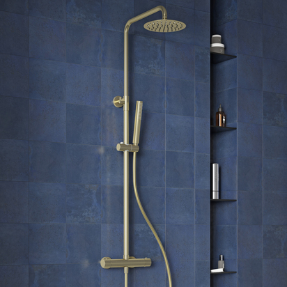 Harbour Clarity Cool Touch Exposed Thermostatic Rigid Riser Shower Kit with Microphoned Handset - Brushed Brass