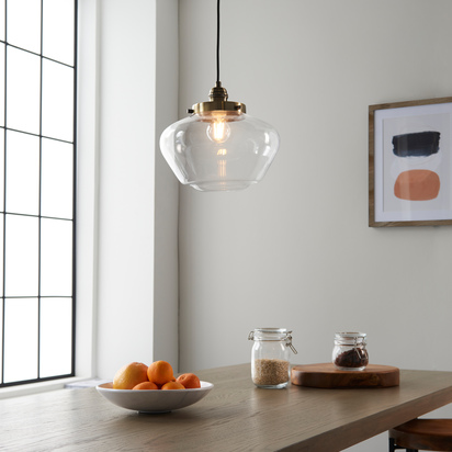 Grasmere 1 Pendant Light Antique Brass Clear
