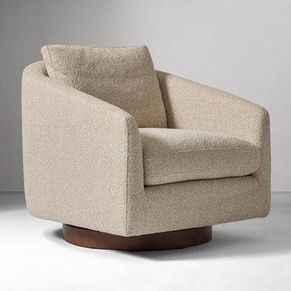 Imogene Swivel Armchair, Performance Cozy Boucle Stone, Dark Walnut