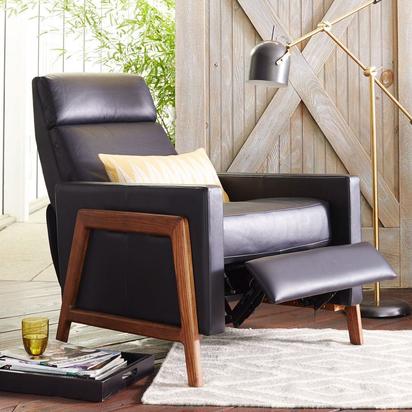 Spencer Recliner, Sauvage Leather, Nero, Pecan