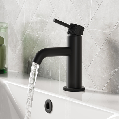 Harbour Clarity Knurled Mini Mono Basin Mixer Tap & Waste - Matt Black