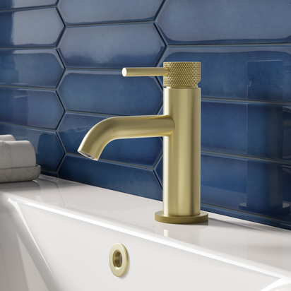 Harbour Clarity Knurled Mini Mono Basin Mixer Tap & Waste - Brushed Brass