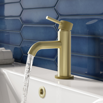 Harbour Clarity Knurled Mini Mono Basin Mixer Tap & Waste - Brushed Brass