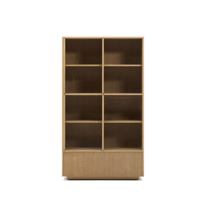 Helvine display cabinet 4 doors 2 drawers oak veneer and tempered glass 100 x 174 cm FSC 1