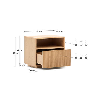 Helvine bedside table with 1 drawer in oak veneer, 60 x 52 cm FSC 100%