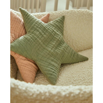 Laily star-shaped, green cushion made of 100% organic cotton, 30 x 30 cm