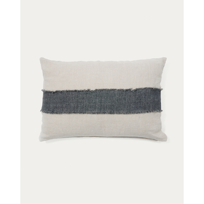 Daf 100% linen cushion cover in beige and grey with fringes, 40 x 60 cm