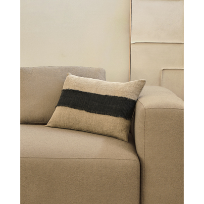 Daf 100% linen cushion cover in beige and grey with fringes, 40 x 60 cm