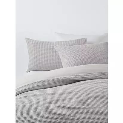 John Lewis Aurelia Pure Cotton Waffle Duvet Cover Set Mid Grey | W200 x D200cm