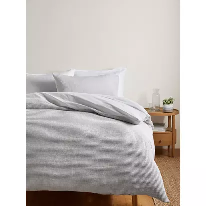 John Lewis Aurelia Pure Cotton Waffle Duvet Cover Set Mid Grey | W200 x D200cm