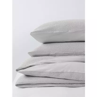 John Lewis Aurelia Pure Cotton Waffle Duvet Cover Set Mid Grey | W200 x D200cm