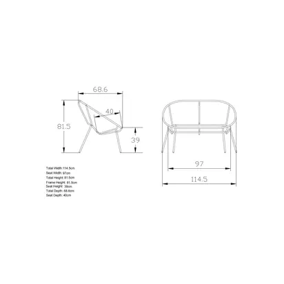 John Lewis Salsa 2-Seater Garden Sofa Natural | H81.5 x W117 x D67.2cm