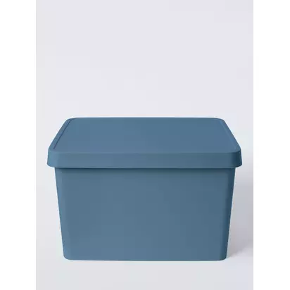John Lewis Stackable Plastic Storage Box with Lid, Large Blue | H21.8 x W27.7 x D37cm