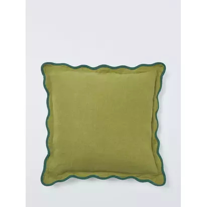John Lewis Scalloped Linen Cushion Olive | H45 x W45cm