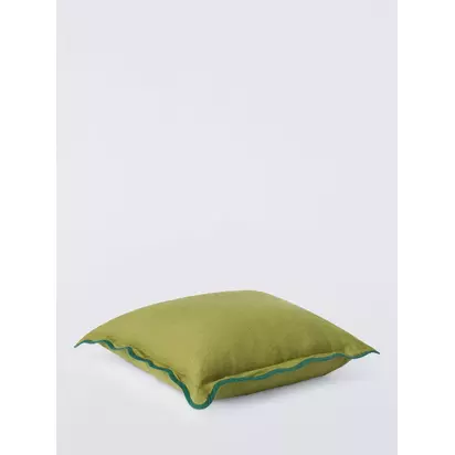 John Lewis Scalloped Linen Cushion Olive | H45 x W45cm