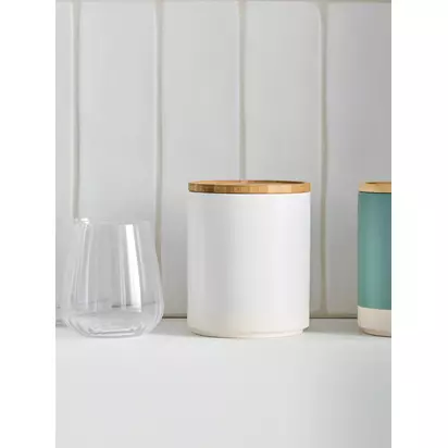 John Lewis Matt Dipped Stoneware Kitchen Storage Jar with Bamboo Lid, 550ml White