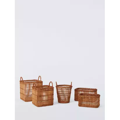 John Lewis Modern Country Rattan Waste Paper Bin Brown | H31.5 x W27 x D27cm