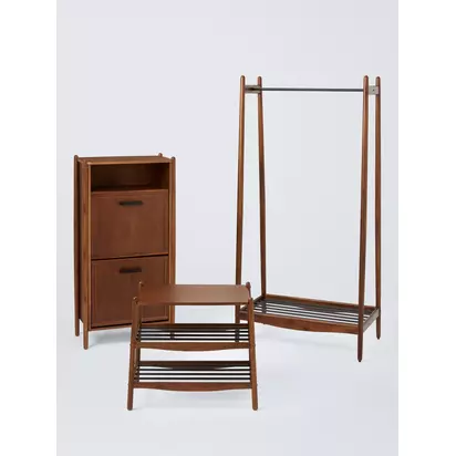 John Lewis Mid Century Shoe Cabinet, 2 Tier, Natural Honey Natural Honey | H122.5, W62, D36cm