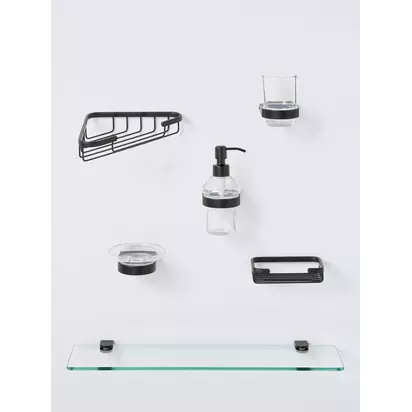 John Lewis Opus Wall Mounted Soap Dispenser and Holder Black | H17 x W7 x D11cm