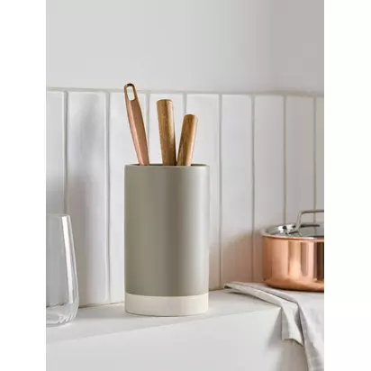 John Lewis Dipped Stoneware Utensil Holder, Grey Grey | H20.2 x Dia.11.8cm