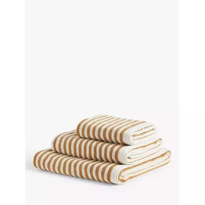 John Lewis Fine Stripe Towels Caramel | H150 x W100cm