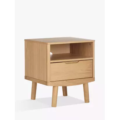 John Lewis Bow 1 Drawer Bedside Table, Natural Natural Natural | H52 x W46 x D40cm