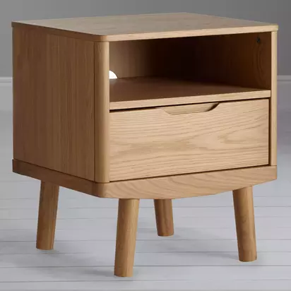 John Lewis Bow 1 Drawer Bedside Table, Natural Natural Natural | H52 x W46 x D40cm