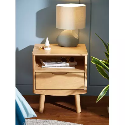 John Lewis Bow 1 Drawer Bedside Table, Natural Natural Natural | H52 x W46 x D40cm
