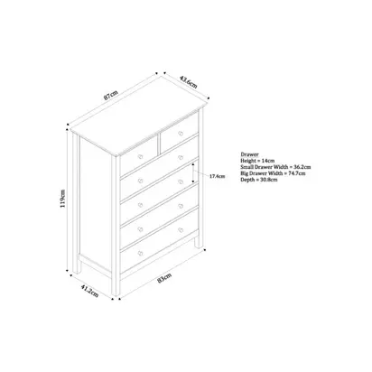 John Lewis Wilton 6 Drawer Chest Denim Blue | H119 x W87 x D44cm