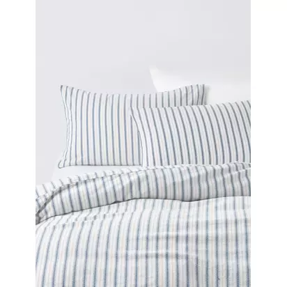 John Lewis Mia Stripe Pure Cotton Weave Bedding Blue/Multi | Standard Pillowcase