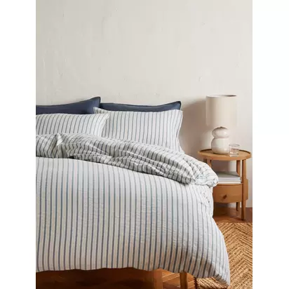 John Lewis Mia Stripe Pure Cotton Weave Bedding Blue/Multi | Standard Pillowcase
