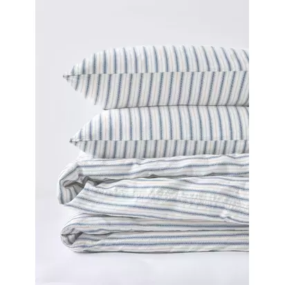 John Lewis Mia Stripe Pure Cotton Weave Bedding Blue/Multi | Standard Pillowcase