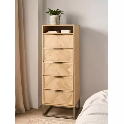 John Lewis Estate 5+1 Drawer Tallboy Chest, Natural Natural | H142.70 x W52 x D45cm