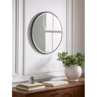 John Lewis Knurl Metal Frame Round Wall Mirror, 63cm Antique Pewter | Dia.63 x H2cm