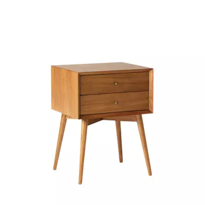 west elm Mid-Century Wood 2 Drawer Bedside Table, Acorn Natural Natural | H61 x W46 x D38cm