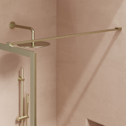 Harbour Frame Brushed Brass Walk in Glass Shower Screen with Flat Bar - 1400mm