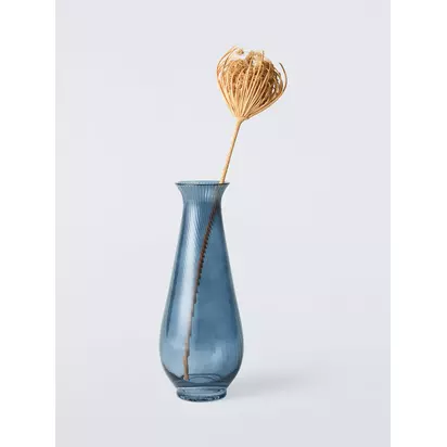 John Lewis Ribbed Glass Carafe, 725ml, Blue Blue | H23.4 x Dia.9.1cm
